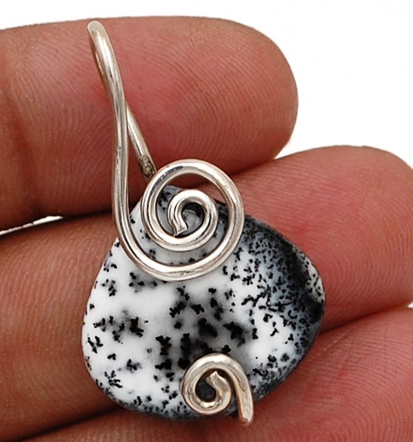 Natural Winter Dendrite Opal 925 Solid Sterling Silver Pendant Jewelry @B14-8