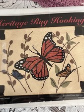 Heritage Latch hook rug kit  Butterflies  Rare Vintage Cottage Grannycore