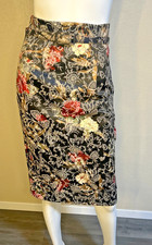 ANTONIO MELANI Skirt size 0 black floral print high waist pencil Belt