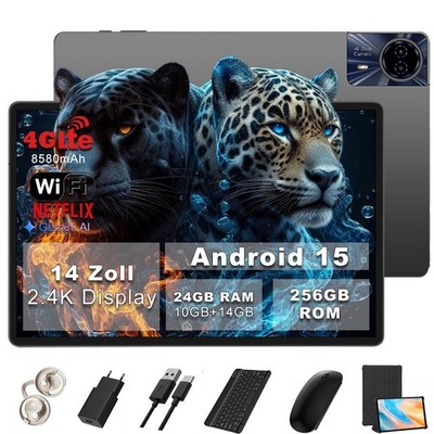 2025Neu 14 Zoll Android 15 Tablet 24GB RAM+256GB 4G LTE 2SIM 5G WlFl 8580mAh GPS