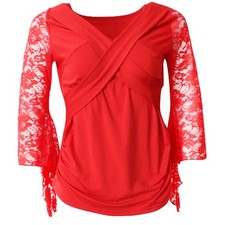 Square Dance Shirt, Standard  und Lateintanz Top mit Spitzenärmeln