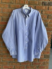L.L. Bean Mens 17-34 Blue Button Down Dress Shirt Wrinkle Free Traditional Fit