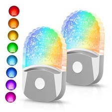8-Color RGB LED Night Lights Plug Into Wall 2 Packs Chrome Cover - Multicolor