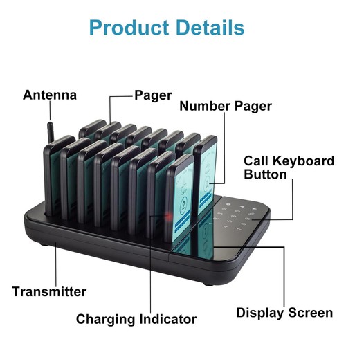 Wireless Restaurant Pager System Guest Queuing 16 Buzzer Food Truck Cafe AU Plug - Picture 5 of 14