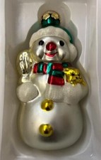 Snowman With Dog Glass Christmas Tree Ornament 5 1/2" by 3" With Box