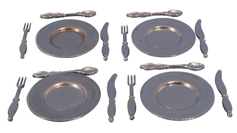 Dolls House Plates and Cutlery Old Fashioned Kitchen Miniature 1:12th Scale