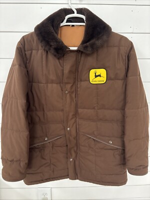 Vtg John Deere Tractor Quilted Puffer Trucker Farm Work Jacket Coat Mens Large