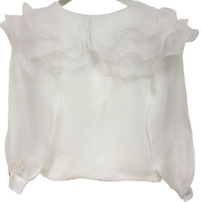 VINTAGE sz M/L Blouse Triple Ruffle Tulle Collar Button