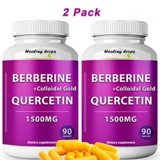 2 Pack- Berberine 925MG Quercetin 510mg Colloidal Gold 15mg Citrus Bergamot 50mg