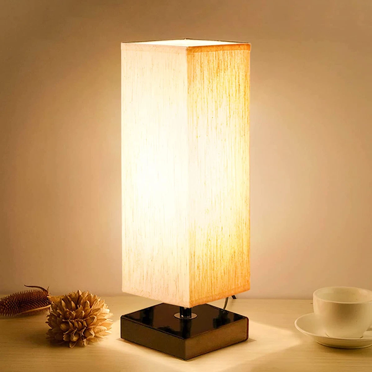 Small Table Lamp for Bedroom Bedside Lamps for Nightstand Minimalist Solid Wo
