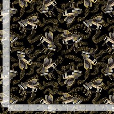 MUSIC Notes Symphony Instruments Grand Piano Metallic 3236 Durable Cotton Fabric
