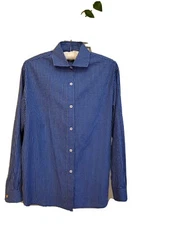 Burberry's Shirt sz 6 Blue White Cotton Button Long Sleeves 