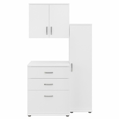 Pemberly Row 3 Piece Laundry Room Storage Set in White - Engineered Wood