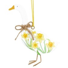 Gisela Graham Wooden Hanging Daffodil Goose Rustic Design Easter Decoration