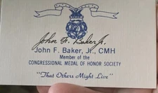 John F. Baker Jr. signed autograph Army Vietnam MOH Business Card