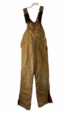 VTG 90s Carhartt Youth Kids XL Duck Brown Insulated Canvas Bib 