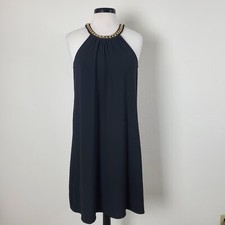 Calvin Klein Womens Black Round Neck Link Chain Sleeveless A Line Dress Size 10