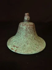Vintage Verdigris Patina Nautical Door Mount Dinner Bell Chime Hand Crank