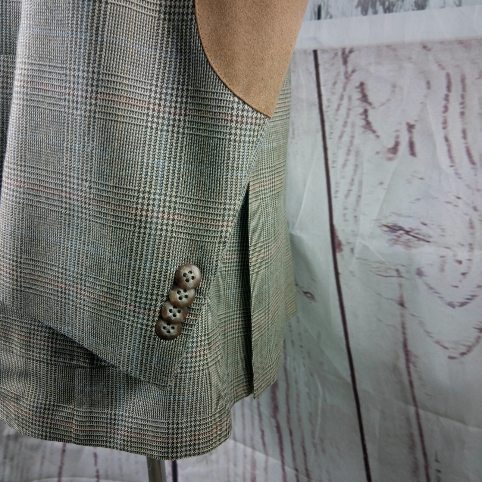 Byron British Style 44R 2 Button Multicolor Plaid Elbow Pads Blazer