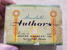 Antique 1931 Milton Bradley Household Authors Card Game, 46 Cards Box Parts