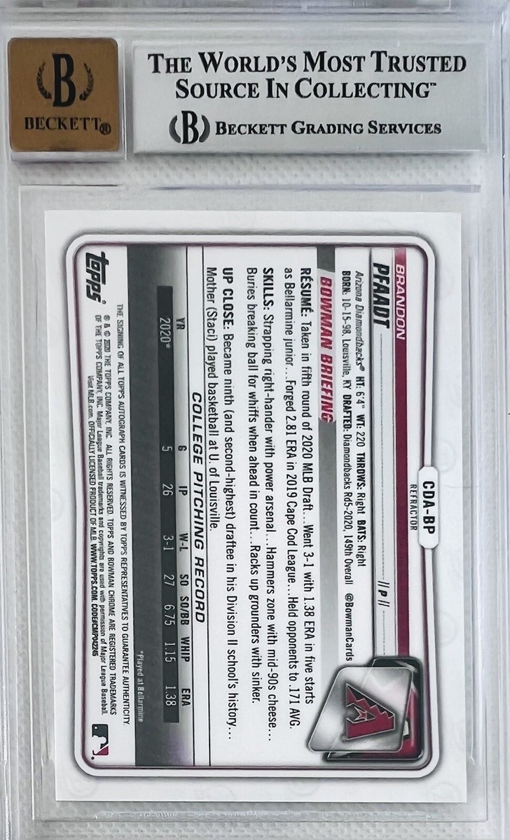 2020 Bowman Chrome Brandon Pfaadt 1st Bowman Auto #CDA-BP 2020 Bowman Chrome Brandon Pfaadt 1st Bowman Auto #CDA-BP