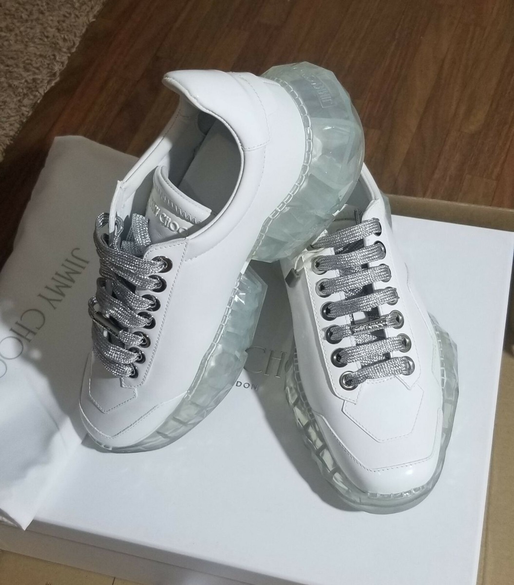 JIMMY CHOO WOMEN SHOES ICONIC DIAMOND F CAT 183 WHITE SNEAKERS