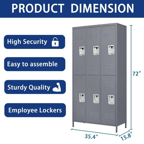 72"H Metal Lockers Storage Cabinet 6 Doors Locker for Office School Hotel Home - Picture 2 of 15