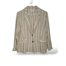 Lush Linen Blend Size Large Cream Striped Two Button Lightweight Jacket Coastal