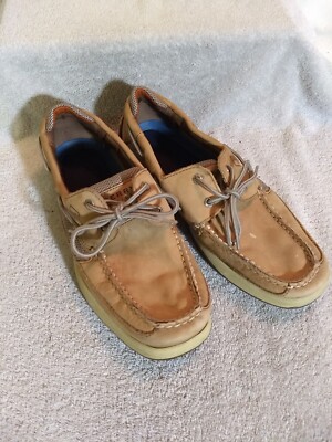 SPERRY MENS TAN TOP SIDER LEATHER UPPER SNEAKER SHOES SIZE 11.5 Hull 2 Eye Boat Shoe Tan | Sperry main image 3