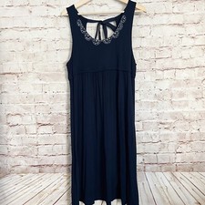 Loft Womens Sleeveless Knit Rhinestone Neckline Tank Dress Size L Navy Blue