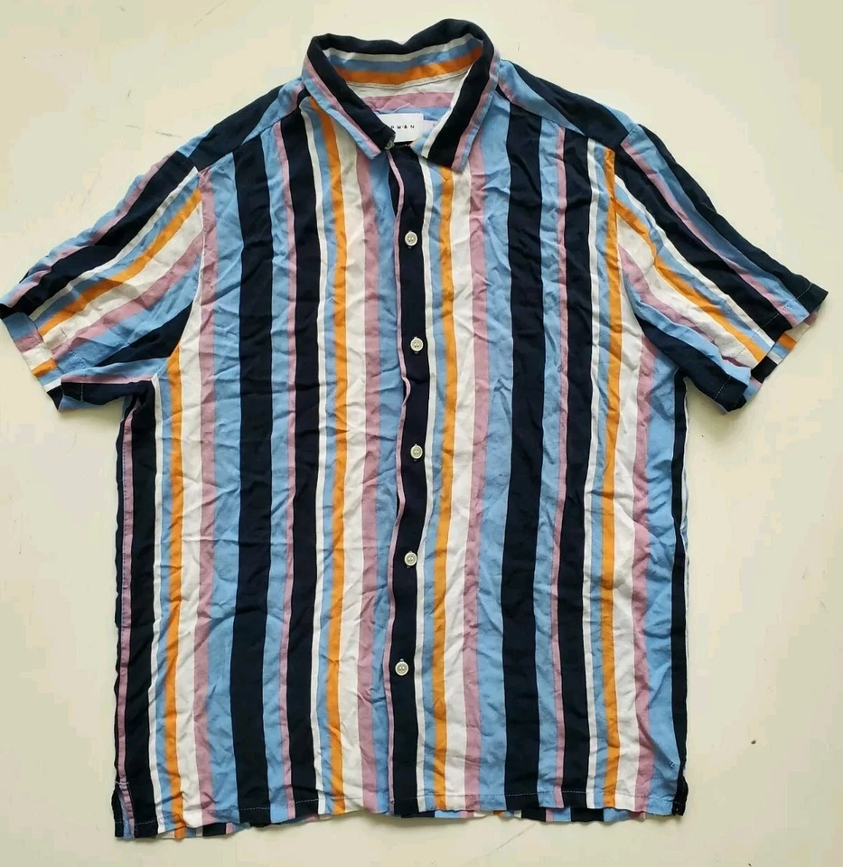 TOPMAN Striped Hawaiian Short Sleeve Men's M Bright Multicolor Turkey Made Shirt - Image 2 of 4