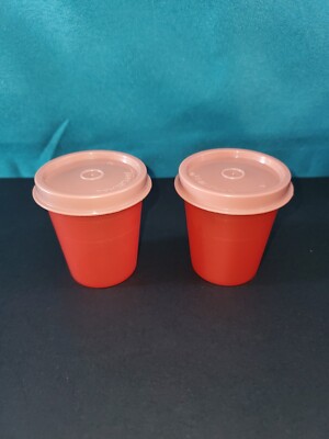 Tupperware Tupper Minis Midgets Set of 2 red with brown seal 