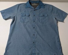 Croft  Barrow Quick Dry Shirt Men's L Blue Button Up Short Sleeve