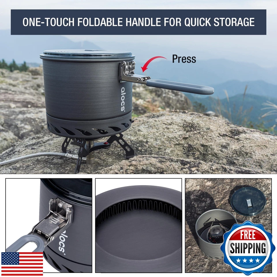 Alocs 1.4L Camping Cookware, Lightweight Camping Pot with Heat Exchanger, Por - Image 3 of 4