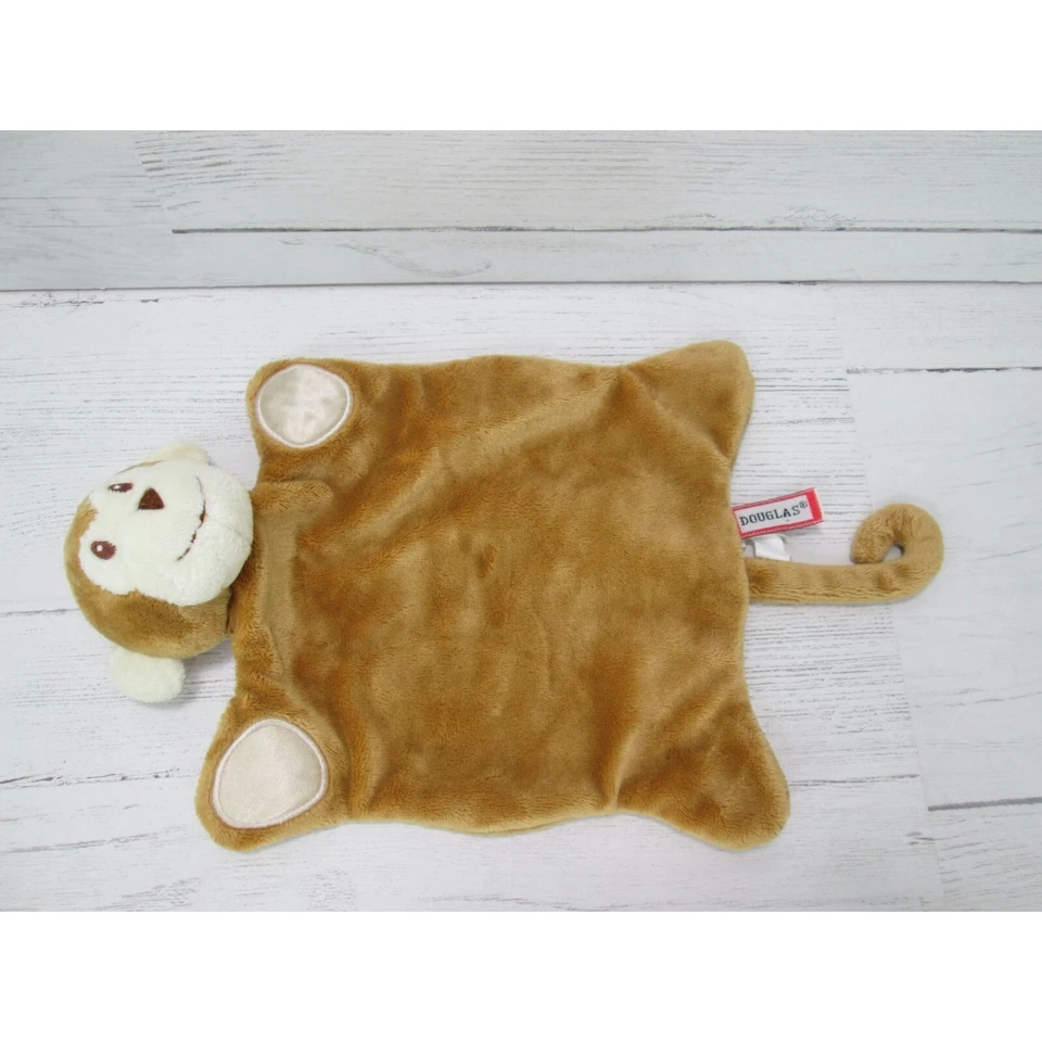 Manta de seguridad de felpa Lovey cola cabeza de mono bebé Douglas vintage pata de satén Foto 3 de 4