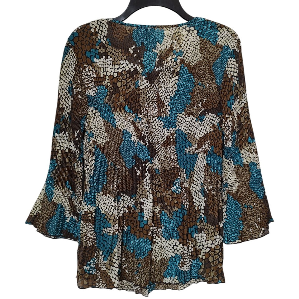 New Directions Womens Multicolor Beaded Crinkle Scoop Neck Blouse Top