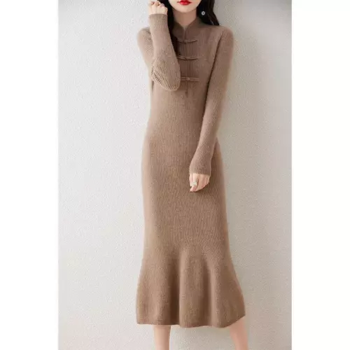 Pullover Half-turtleneck Wool Knitted Dress Women's Mid Length Cashmere Sweater - Bild 12 von 20