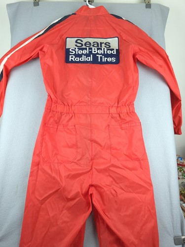 Sears Tires Vintage Jumpsuit Coveralls Mens Size Medium Orange Vinyl Mechanic - Picture 7 of 13