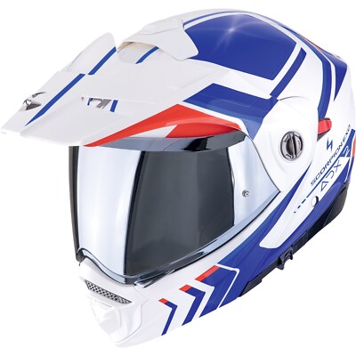 Motorrad Helm S - Scorpion ADX 2 Lewis Klapphelm - weiß-blau-rot