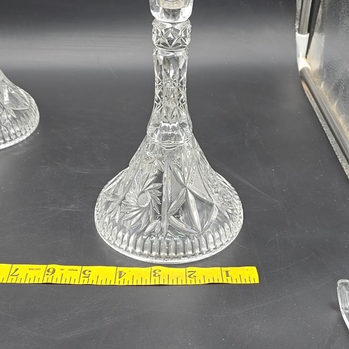 Elegant Pressed Glass Candle Holder Set Of 2 Wedding 8.5" - Picture 7 of 7