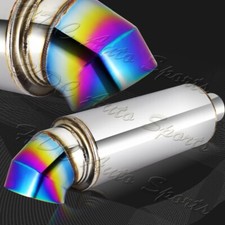 4 Cutter Knife Style Rainbow Tip Stainless Weld-on Exhaust Muffler 2.5 Inlet