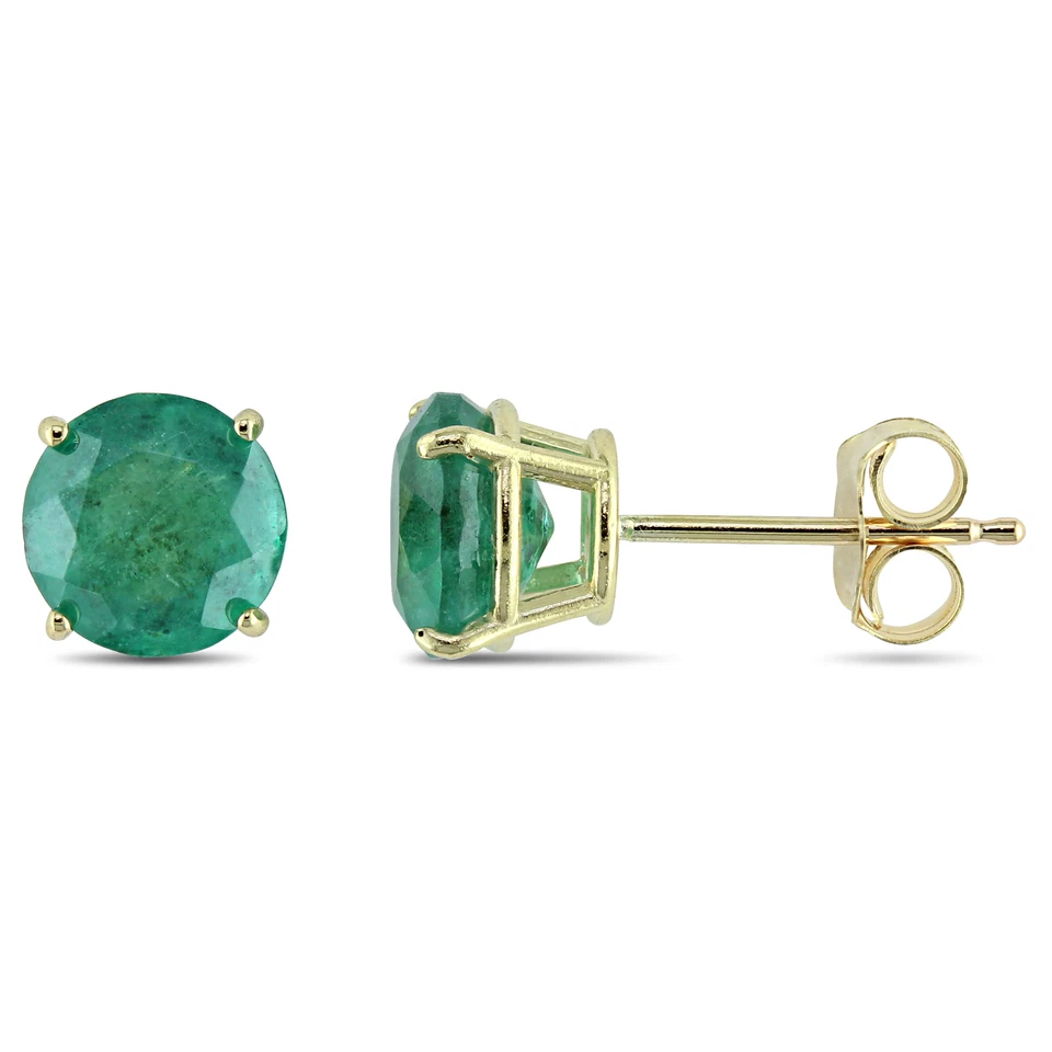 Amour 10k Yellow Gold 1 5/8CT TGW Emerald Solitaire Earrings