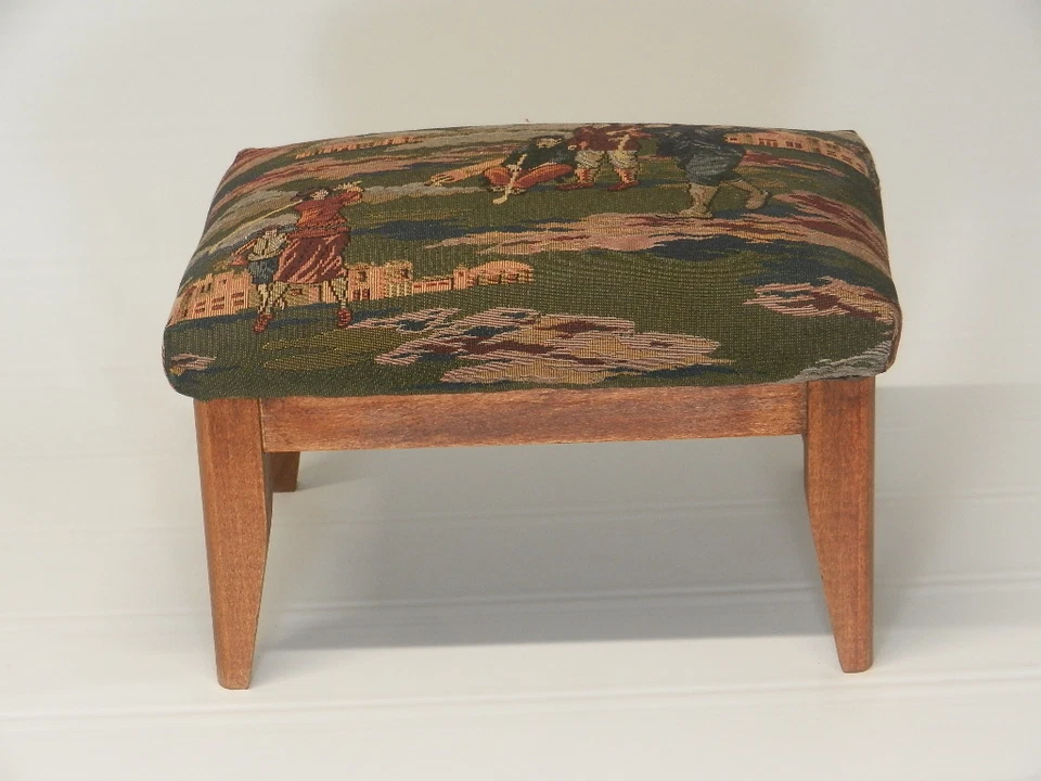Hand Made Pictorial Tapestry Footstool with Solid Wood Frame - Image 2 of 4