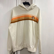 Buc-ee's Men's Pullover Hooded Fleece Hoodie Cream Striped Embroidered Logo XL