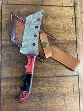 9.5" CUSTOM HANDMADE DAMASCUS CLEAVER TANTO KNIFE WITH PREMIUM LEATHER SHEATH 43