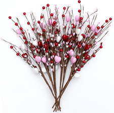Valentines Day Decorations Floral Picks Stems - 8Pcs,16 Inch Artificial Red Berr