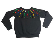 Vintage 90s Christmas Jingle Bells Sweatshirt Women M Black Ribbon Hanes USA
