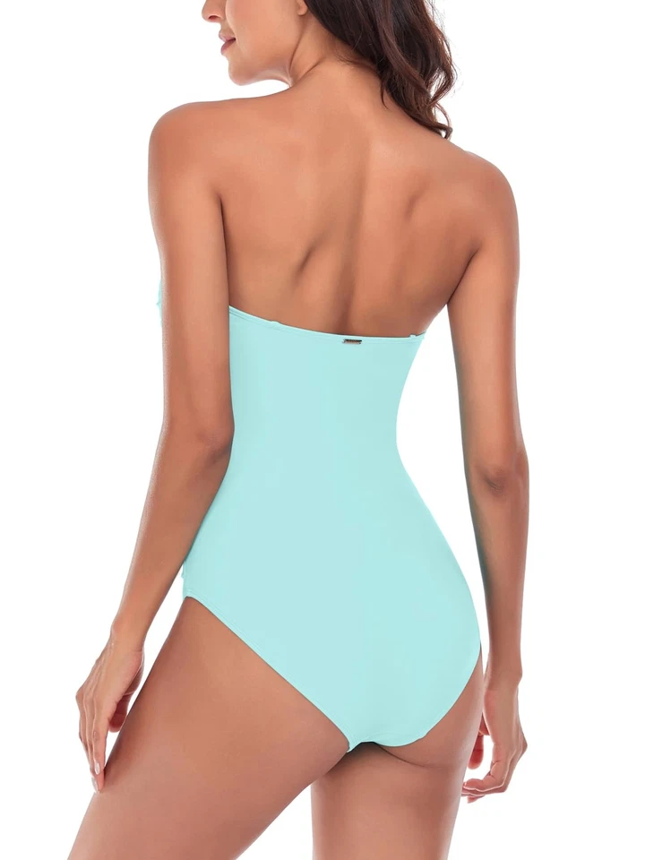 Traje de baño de una pieza RELLECIGA para mujer con control de barriga bandeau sin tirantes acanalado Foto 4 de 4