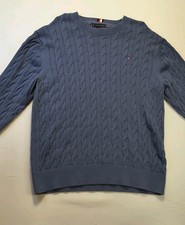 Tommy Hilfiger Sweater Mens Size 2X Blue Cable Knit Long Sleeve 100 Cotton
