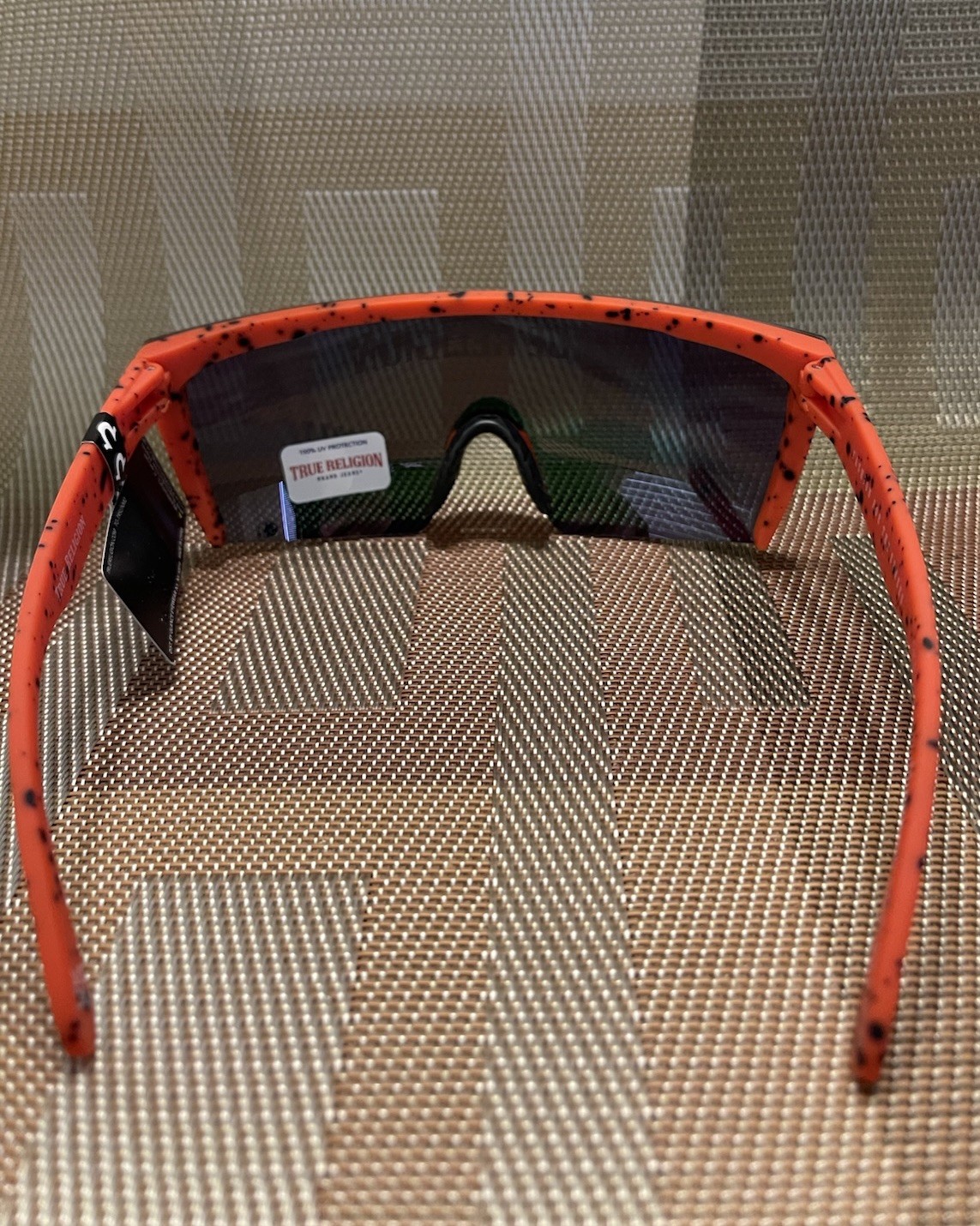 TRUE RELIGION Shield Sunglasses Mirror Orange Black Frame One Lens Rimless Logo thumbnail 6